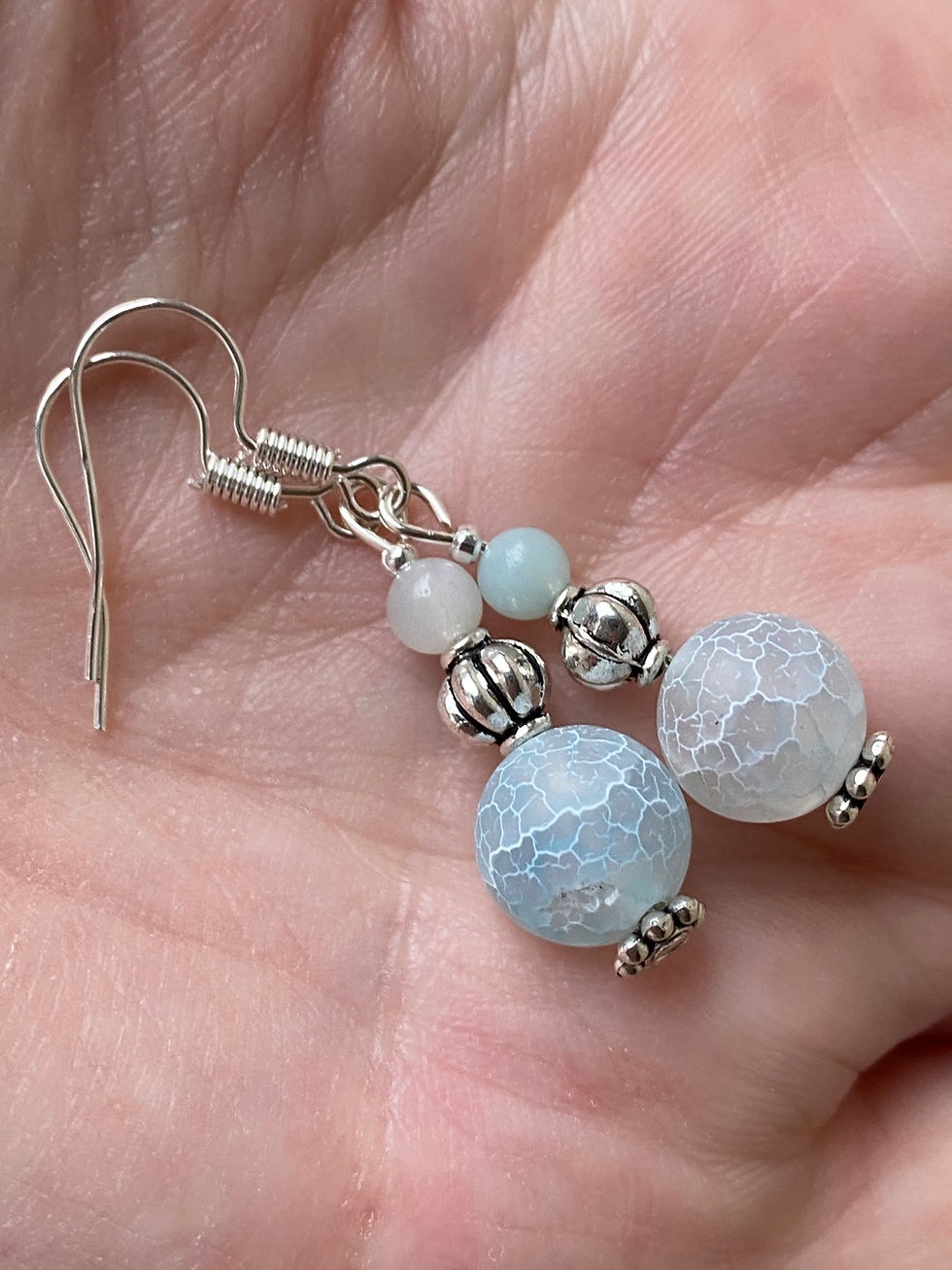Thumbnail: Pale Blue Crackle Agate Drop Earrings