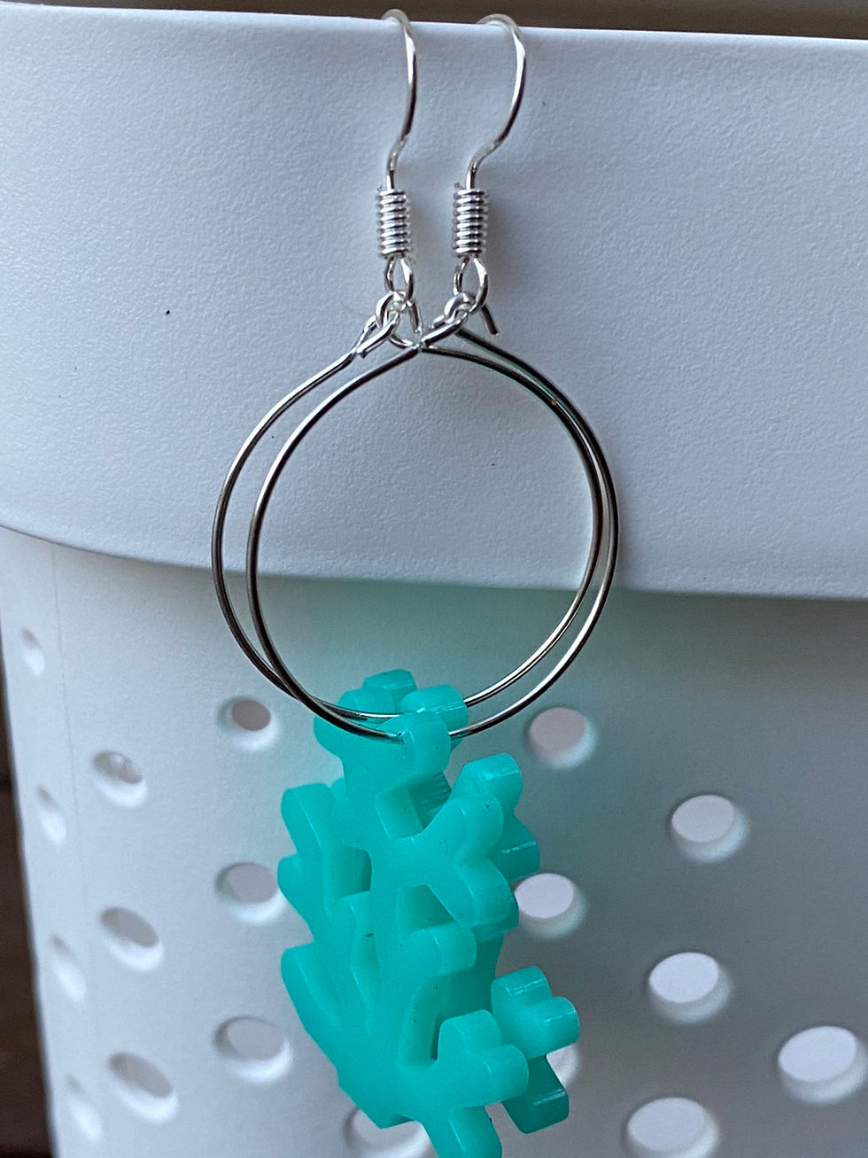 Thumbnail: Small Aqua Laser Cut Hoop Earrings