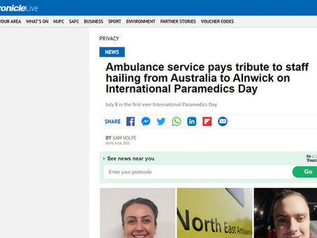 Ambulance service pays tribute to staff hailing from Australia to Alnwick on International Paramedic