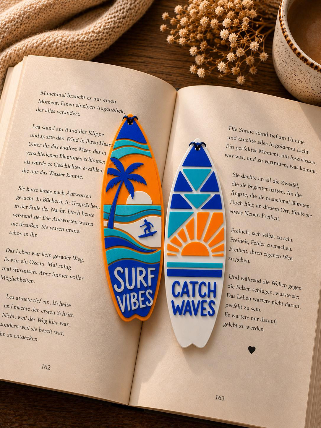 Surfbrett Lesezeichen Set – Summer Vibes & Catch Waves Bookmarks