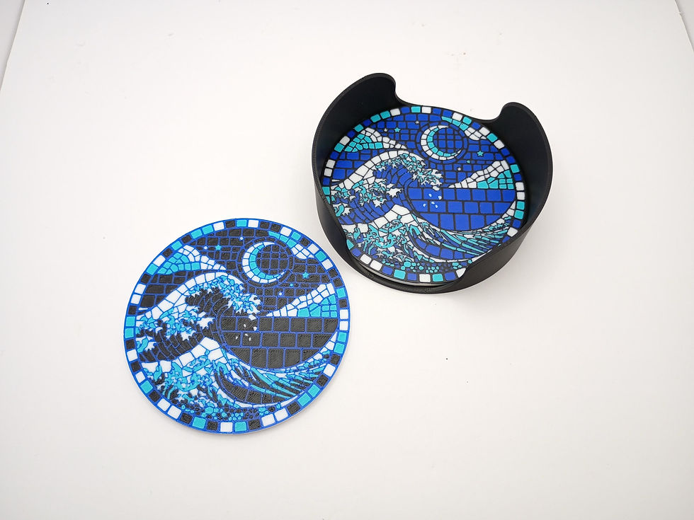 Hokusai Inspired Untersetzer Set (4 Stück) | Japanische Wellen | Mosaik Design