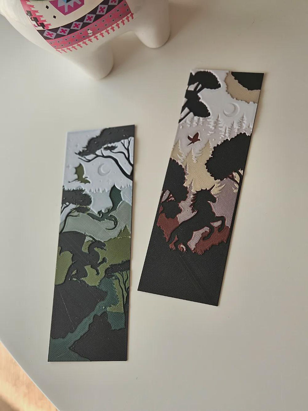 Lesezeichen 3D gedruckt - Drache und Einhorn