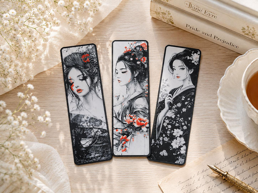 Asian Art Lesezeichen Set | Geisha & Sakura Bookmark