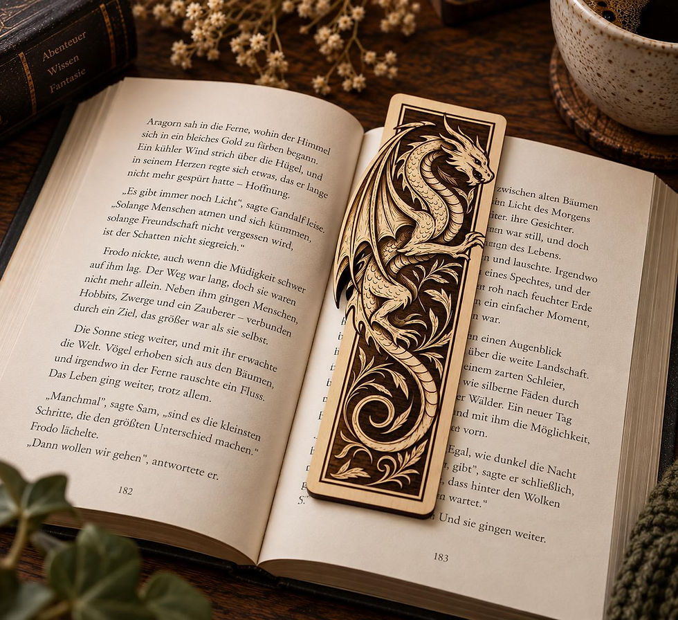 Drachen Lesezeichen aus 3,2 mm Vollholz | Fantasy Edelholz Lesezeichen