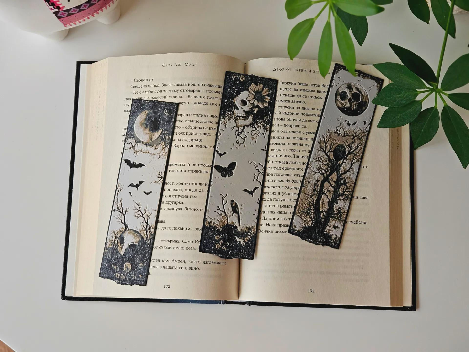 Lesezeichen Set Mond und Schatten – 160x40 mm – 3D gedruckt im Hueforge-Stil