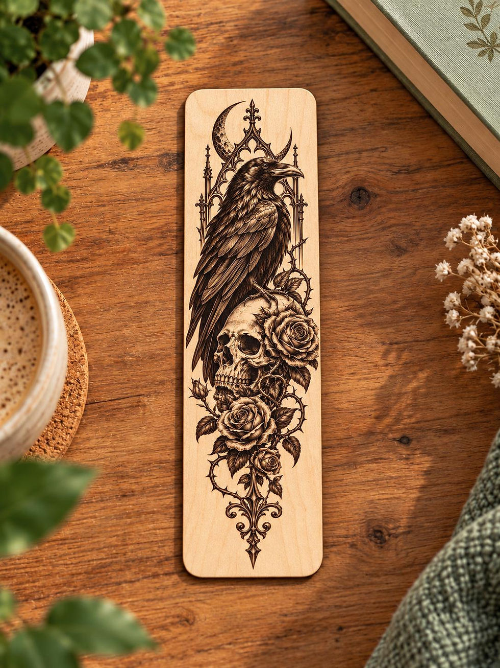 Gothic Holzlesezeichen „Rabe und Rose“