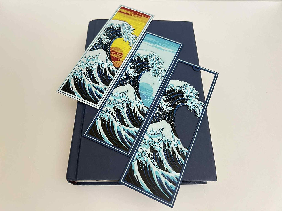 3D Lesezeichen Welle – Sonne, Mond oder Cutout – Hueforge Design im Japan-Stil