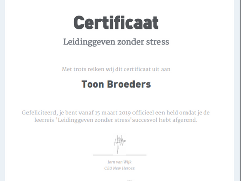 Ik heb voor mijn leerdoel 'stresscontrole' een cursus relativeren op Newheroes gevolgd.