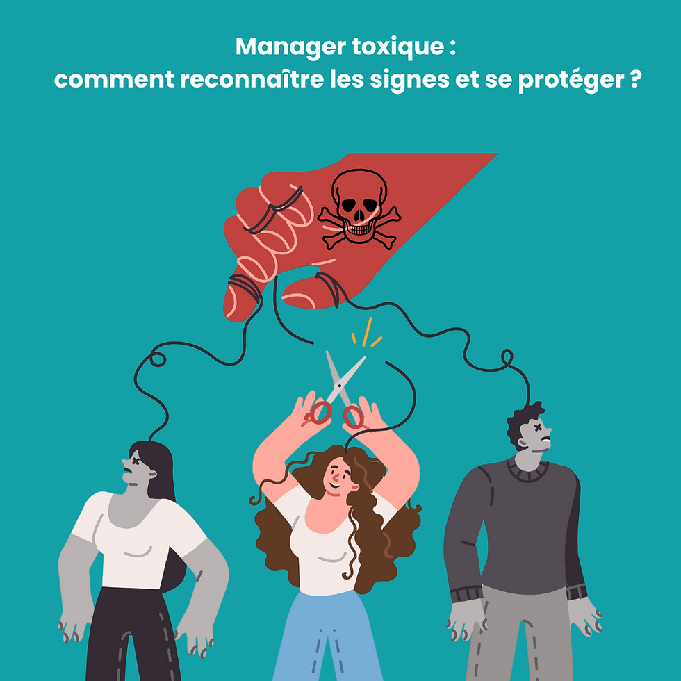 Trois personnages sont tenus par un fil dont l'un deux coupe le lien pour s'en libérer