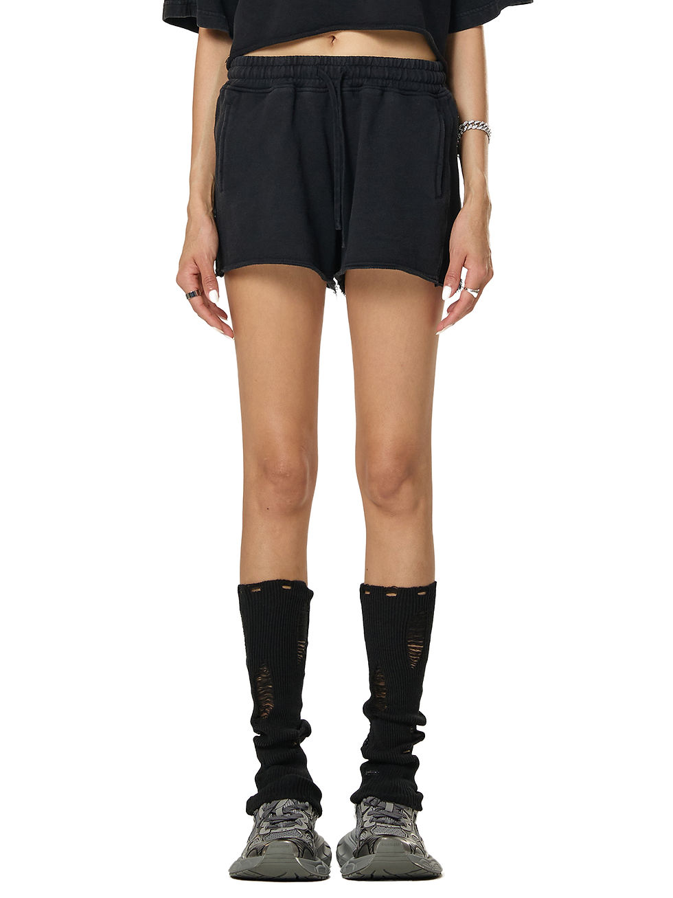 Thumbnail: Snow Washed Raw Edge Drawstring Shorts