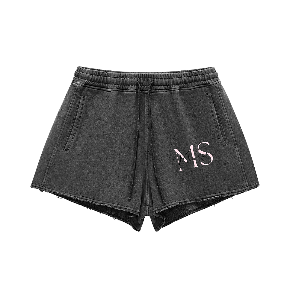 Thumbnail: Snow Washed Raw Edge Drawstring Shorts