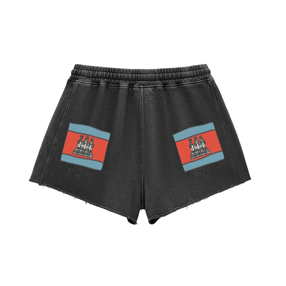 Thumbnail: Snow Washed Raw Edge Drawstring Shorts