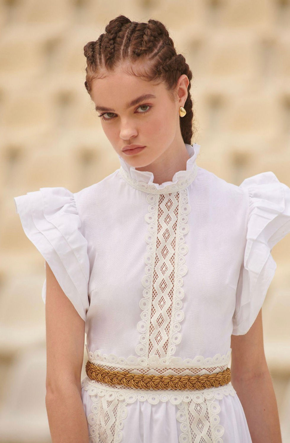 Miniatura: Vestido midi detalhes renda LN Brand off white