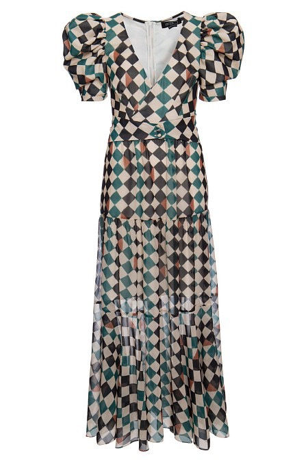 Miniatura: Vestido estampado azul PatBo jackie mangas bufantes