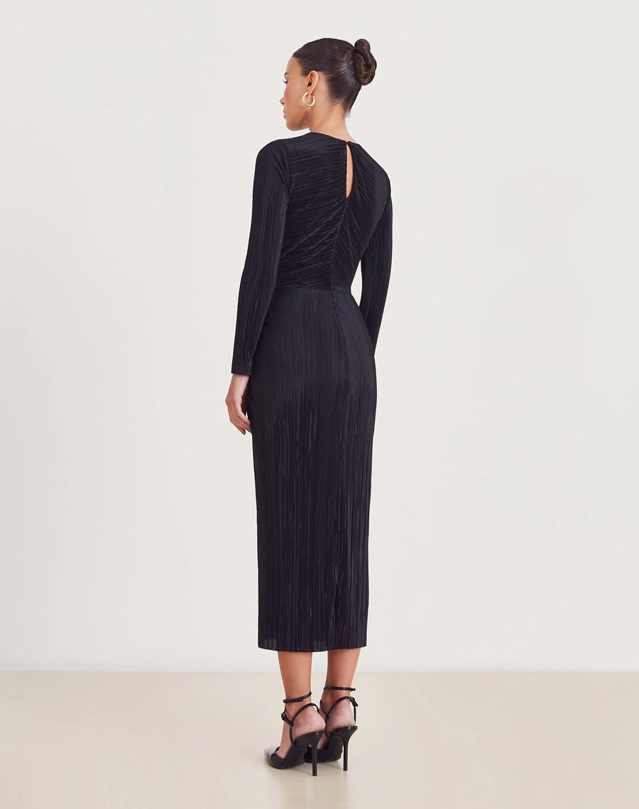 Miniatura: Vestido midi plissado Daisy preto Amissima