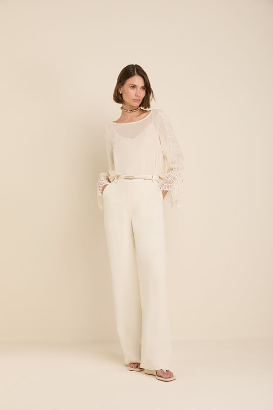 Miniatura: Blusa Laura em georgette e renda off white Iorane