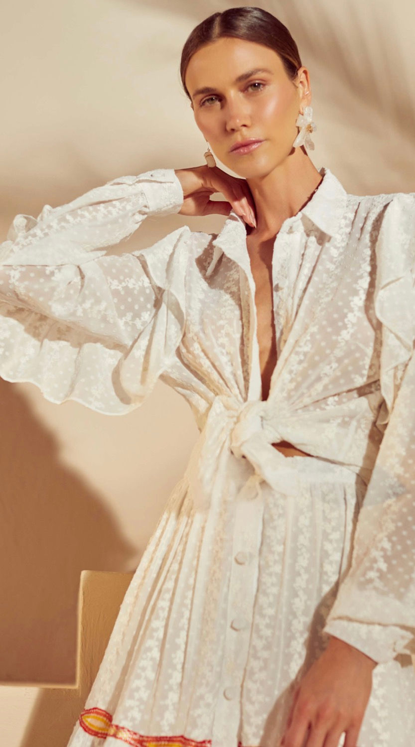 Miniatura: Conjunto camisa e saia tecido bordado off white Skazi
