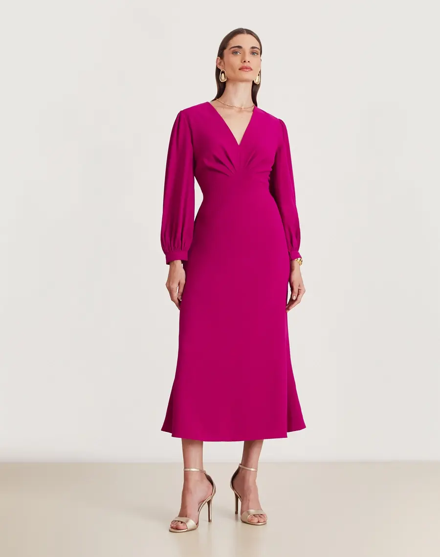 Thumbnail: Vestido midi Madison Amissima rosa pink manga longa