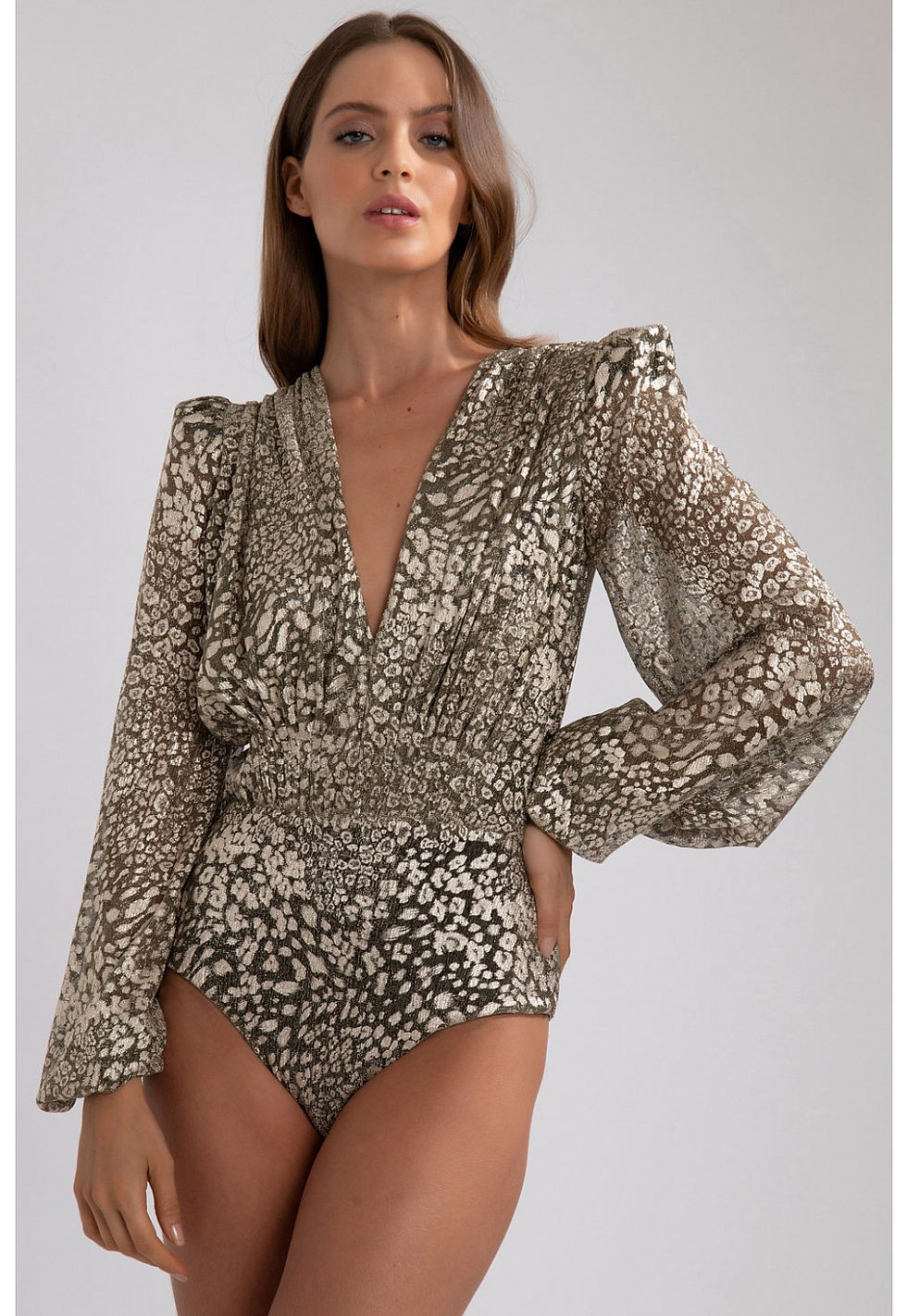 Miniatura: Body lurex onça dourado PatBo