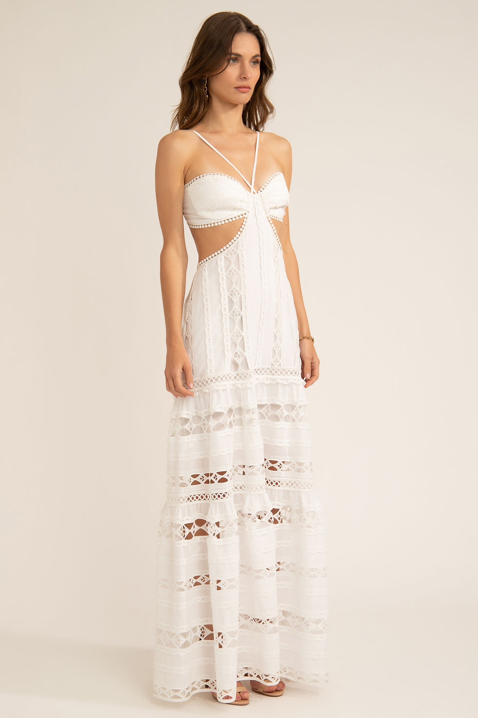 Miniatura: Vestido longo recortes cintura off white PatBo