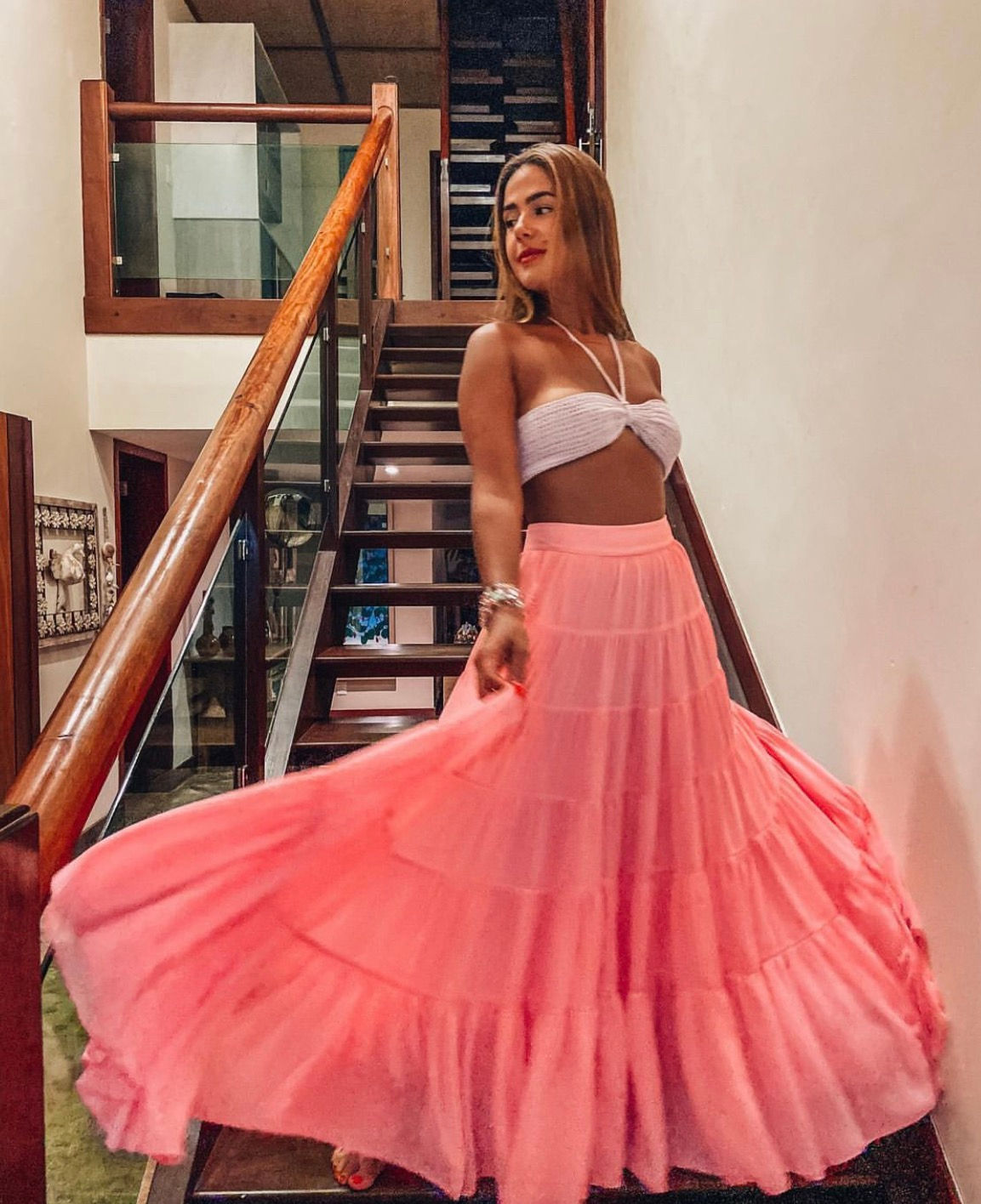 Saia longa camadas pink TIG