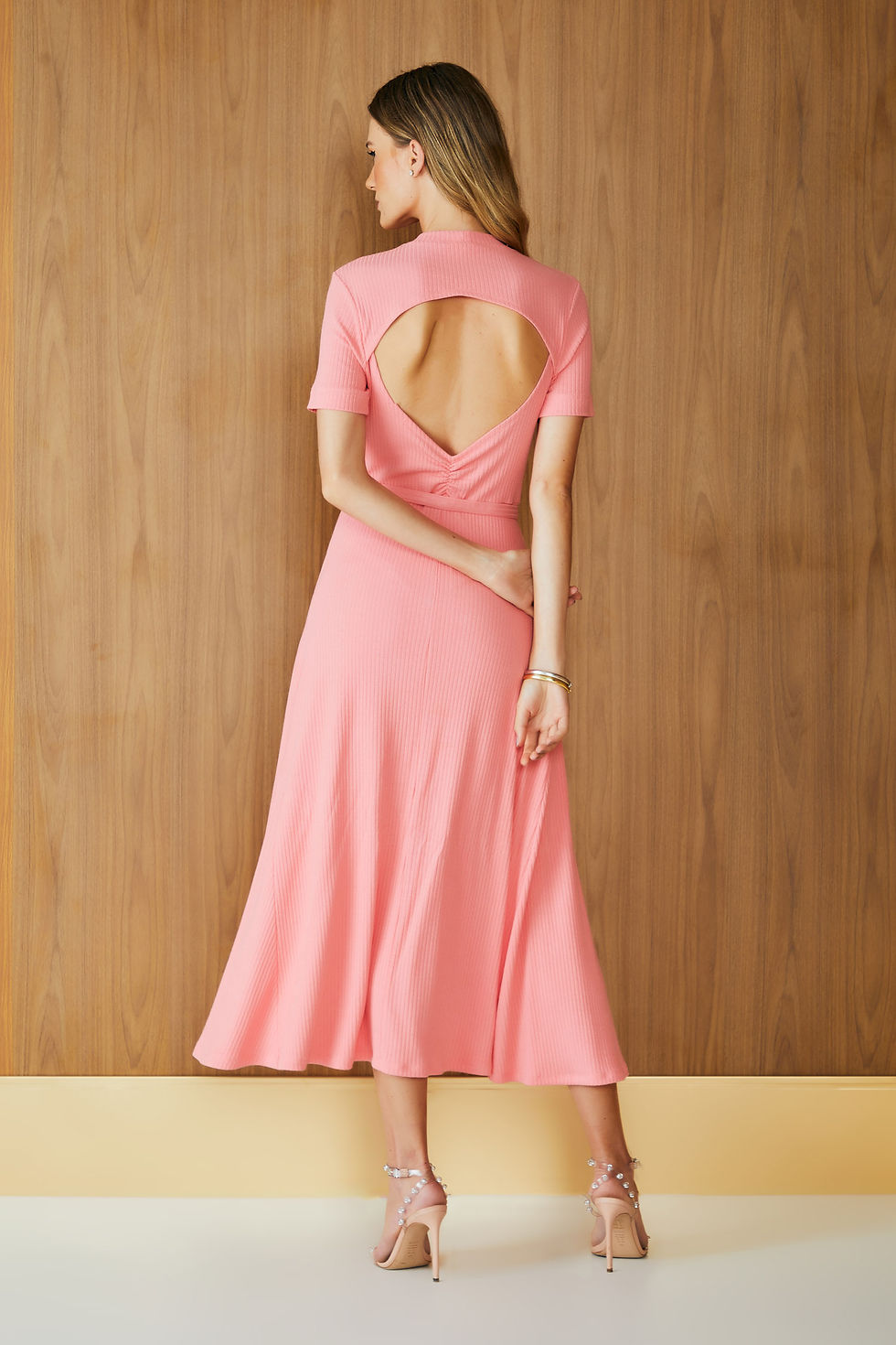 Miniatura: Vestido midi canelado rosa monaco Agilita