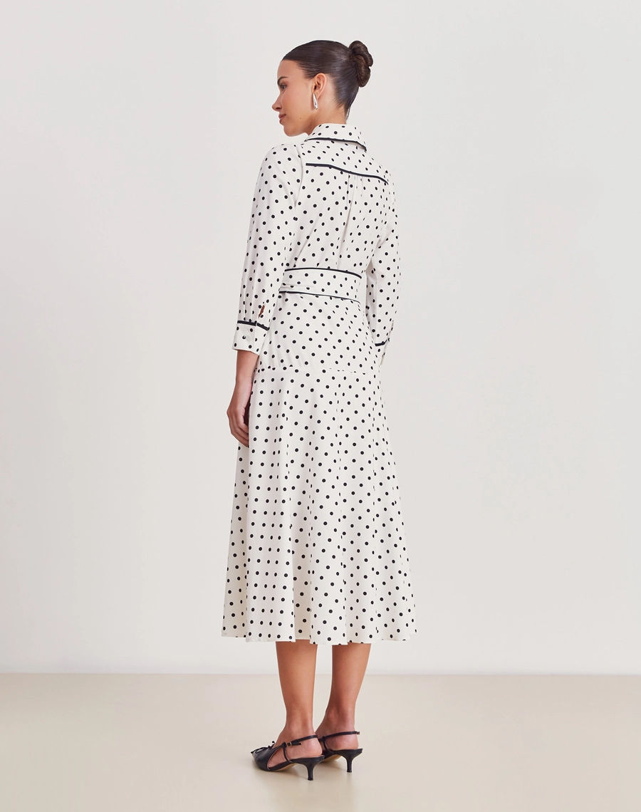 Miniatura: Vestido midi chemise Poppi poás preto e branco Amissima