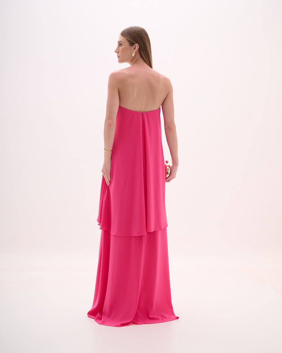 Thumbnail: Vestido longo sobreposição tomara que caia Arte Sacra rosa pink