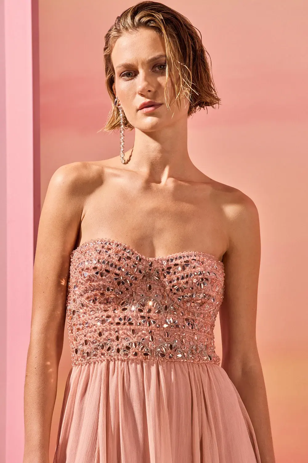 Vestido longo bordado chiffon daydream laranja PatBo 