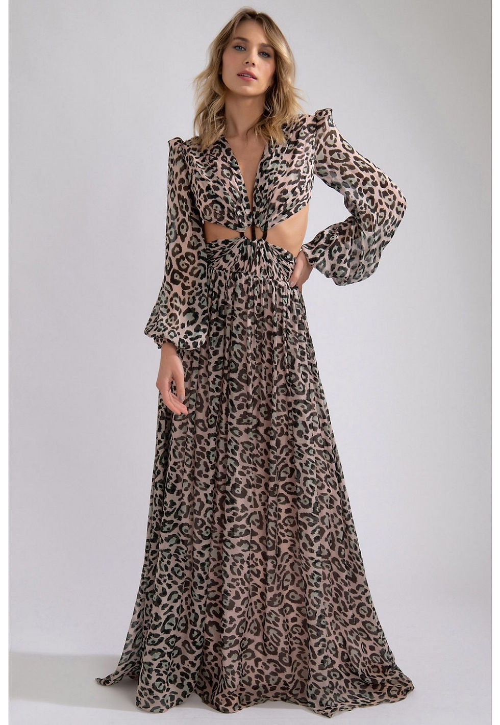 Miniatura: Vestido longo em seda pura animal print PatBo