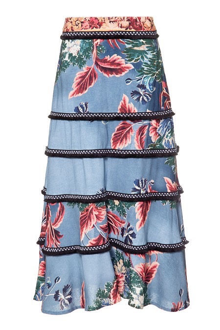 Miniatura: Saia midi gilly flower azul PatBo linho estampa franjas