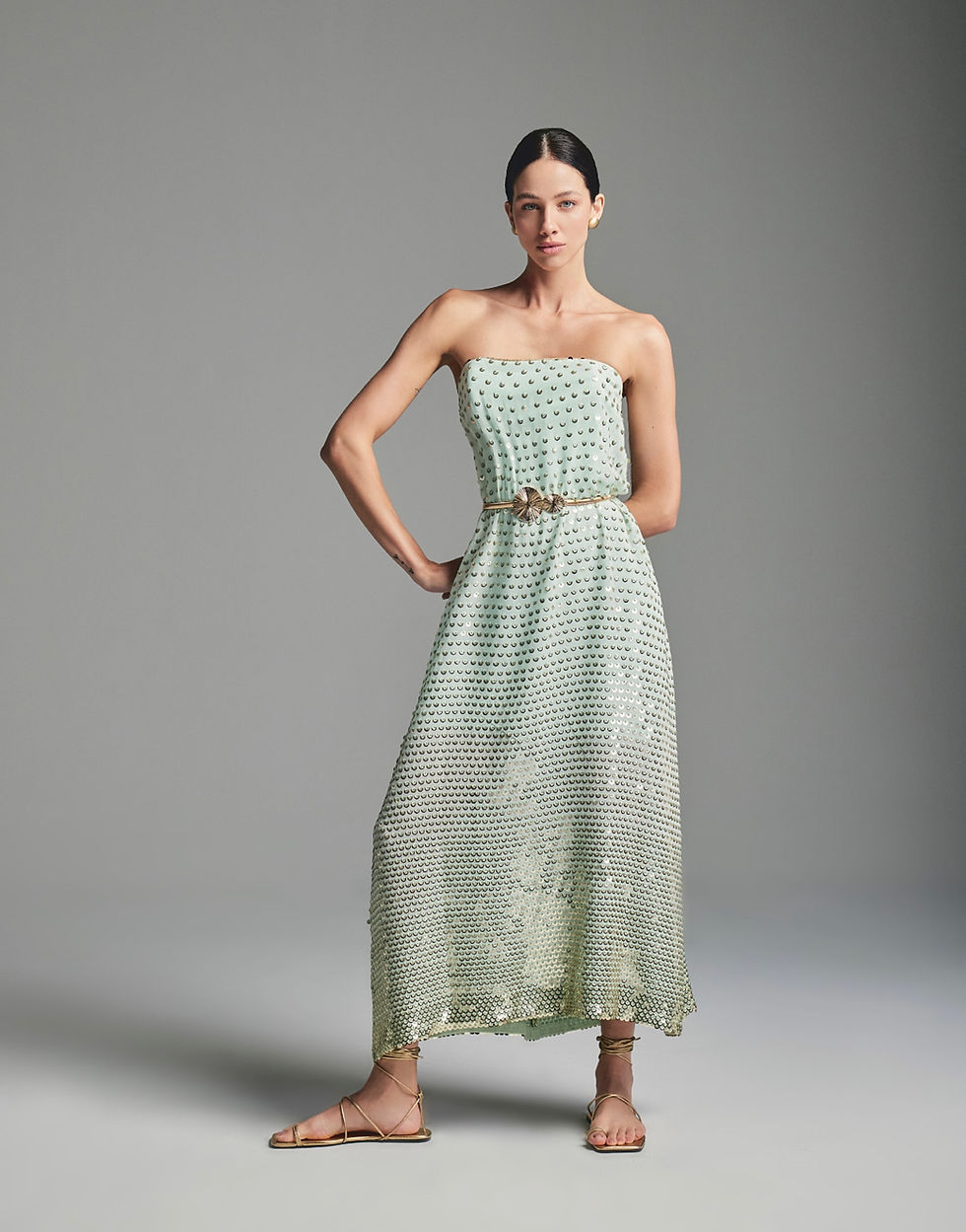 Miniatura: Vestido longo Rute tecido bordado verde LN Brand