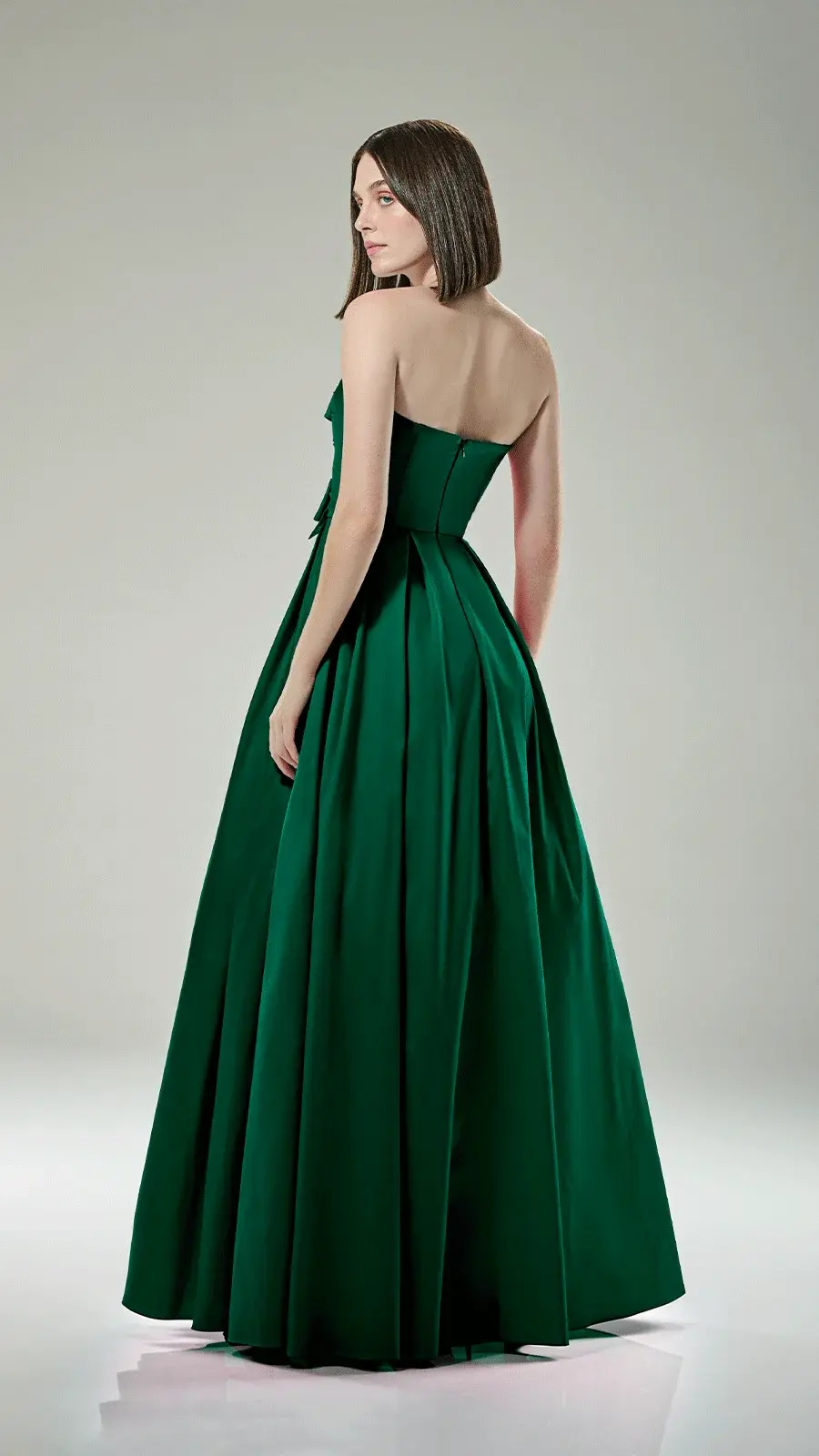 Miniatura: Vestido longo tafetá com laços no decote Fatima Scofield verde esmeralda