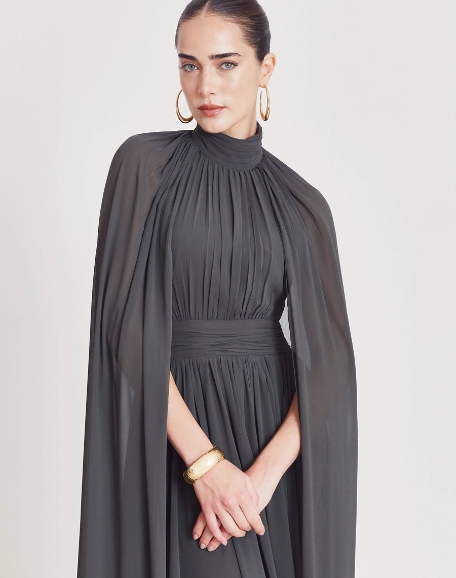 Miniatura: Vestido longo Harper com manga capa cinza chumbo Amissima