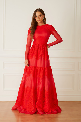 Vestido Agilitá Vestido De Seda Vermelho Longo Vestido Longo Em