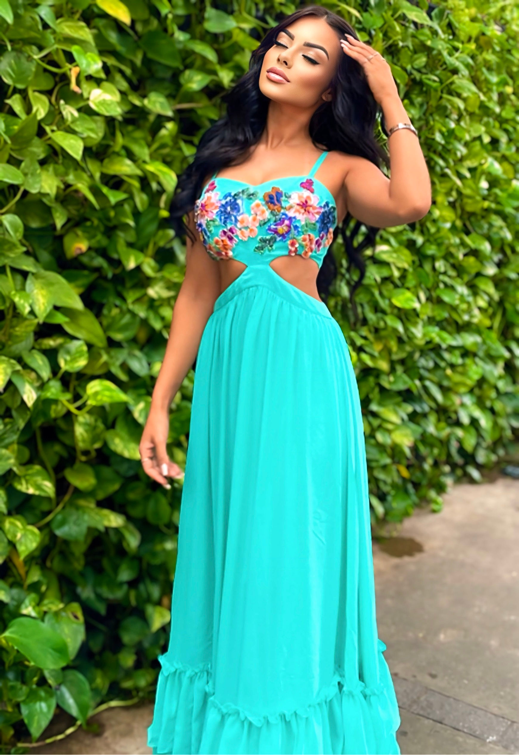 Vestido longo  chiffon blooming bordado PatBo