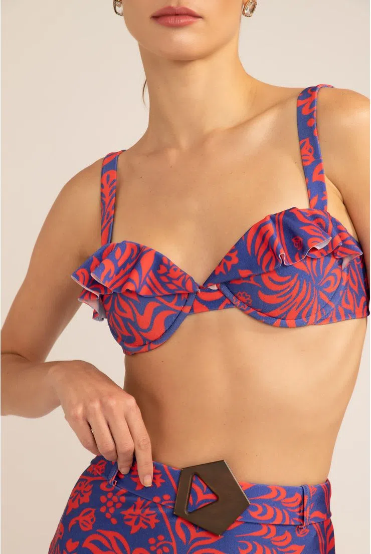 Top babado tropical grafico azul PatBo