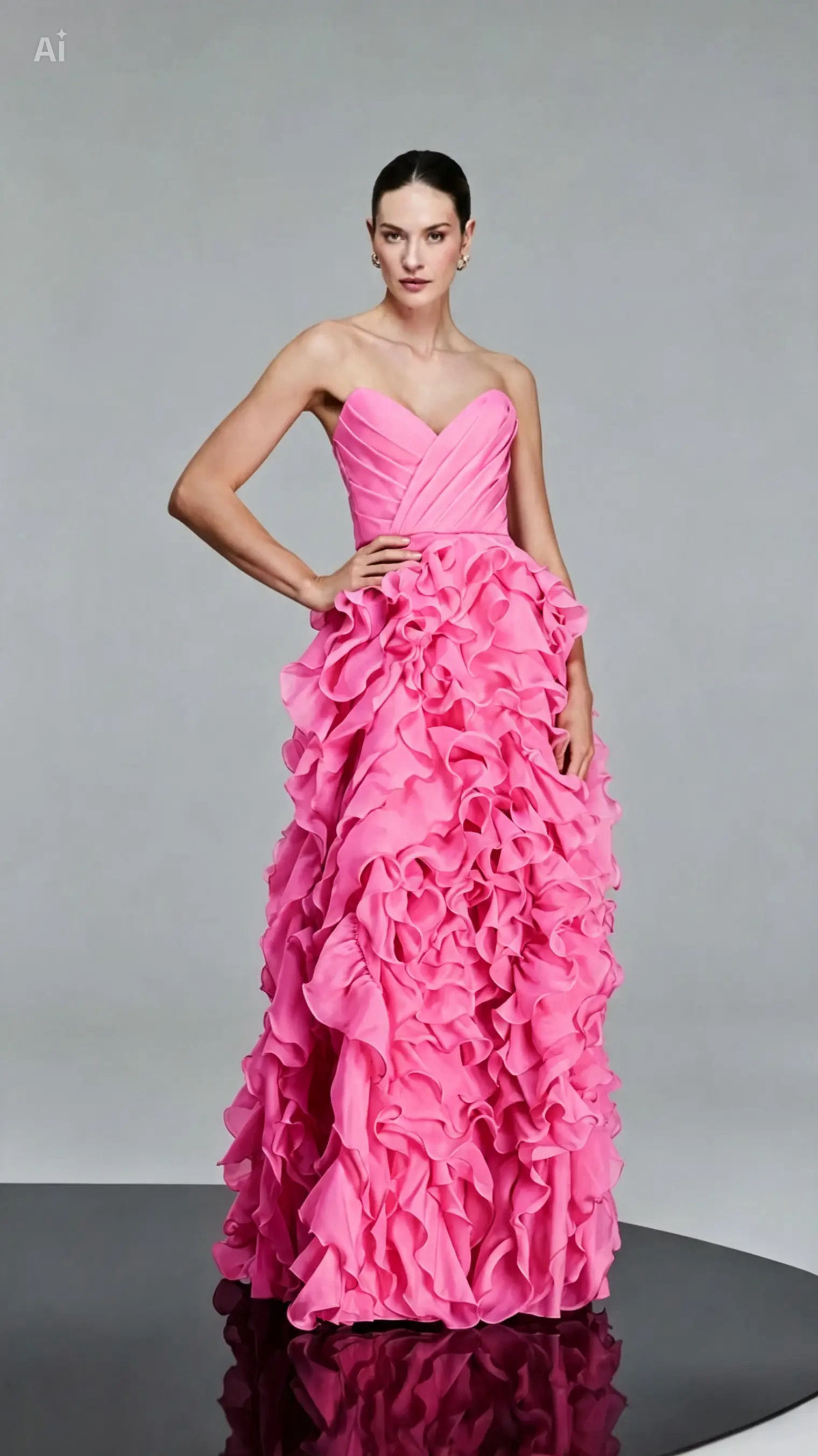 Vestido longo tomara que caia babados jabour rosa chiclete Fatima Scofield