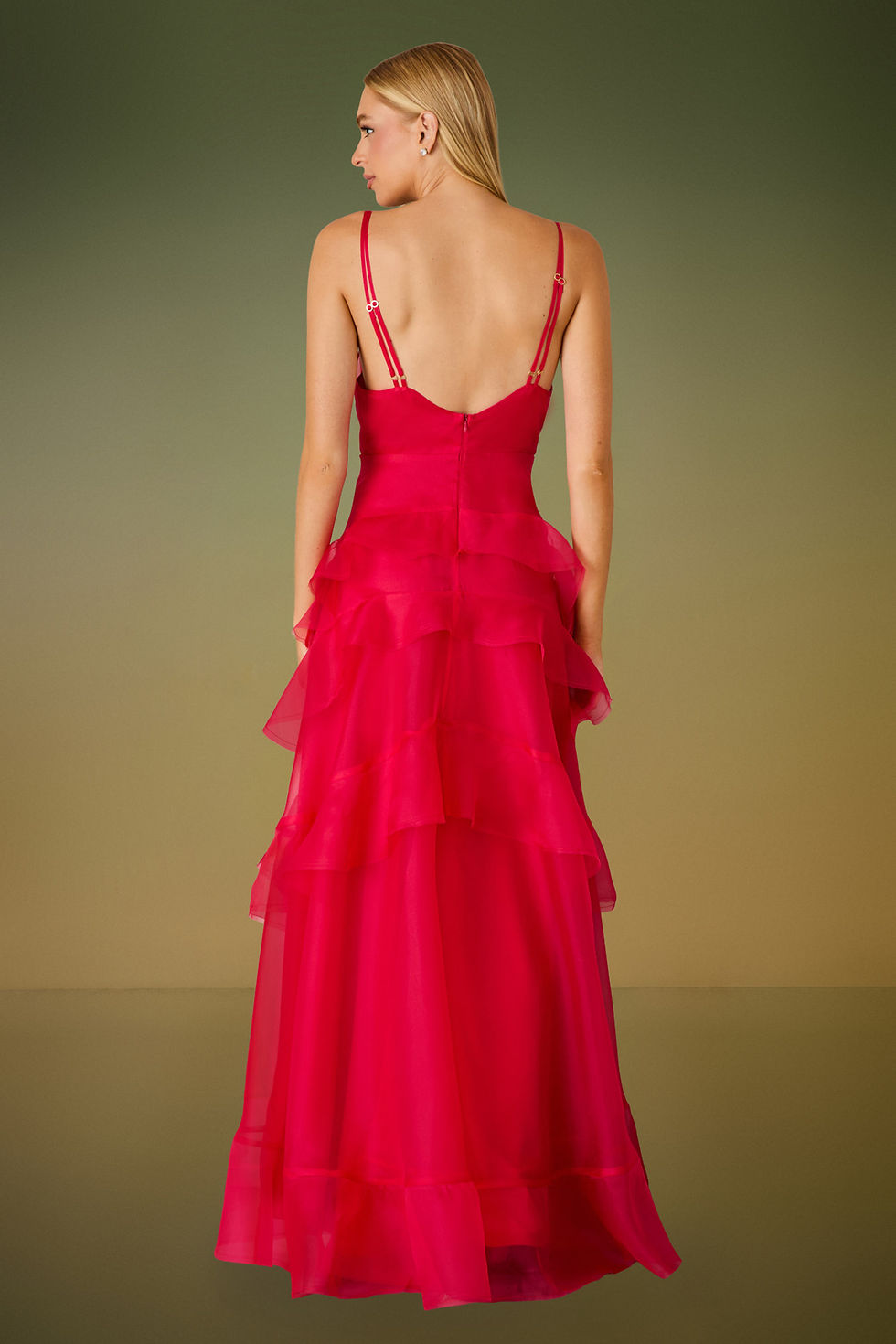 Miniatura: Vestido longo em seda pura Diana vermelho romã Fabulous Agilita 