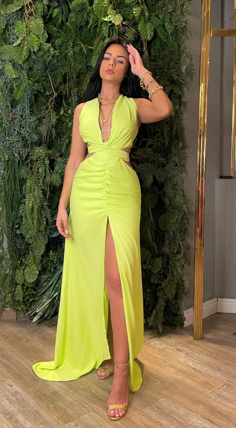 Miniatura: Vestido recortes cintura drapeados verde lima Skazi