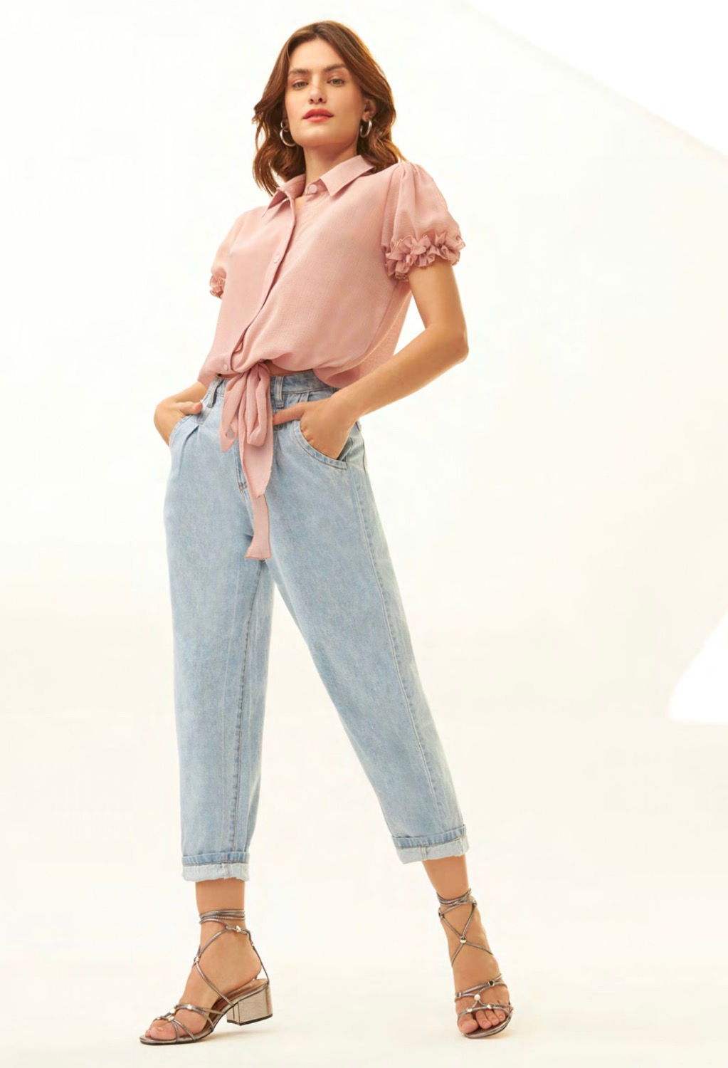 Camisa meia manga babados ruffles nude Skazi Sclub