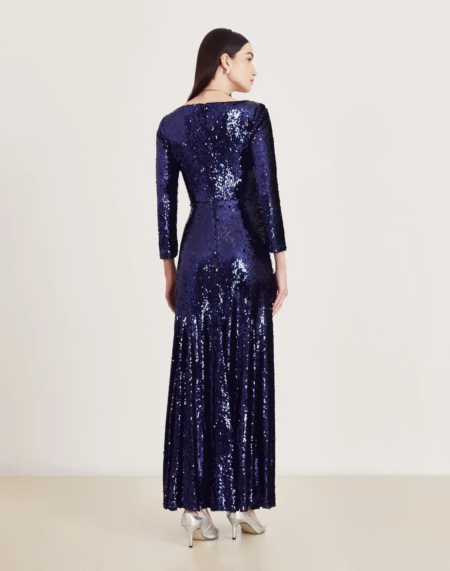 Thumbnail: Vestido longo Elisa azul marinho paetês Amissima