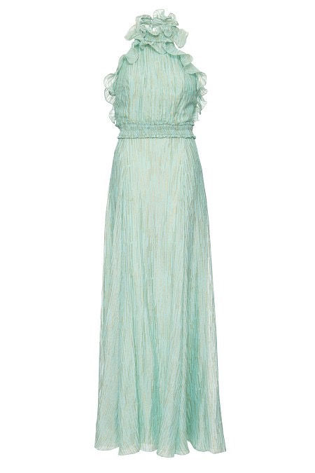 Miniatura: Vestido longo de seda com fios de lurex verde agua PatBo