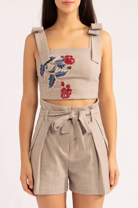 Miniatura: Cropped top bordado max twill bege PatBo 