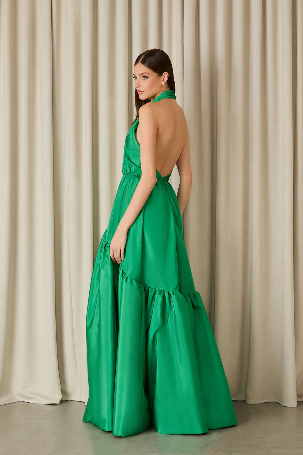 Thumbnail: Vestido longo Adriana tafetá verde Fabulous Agilita 