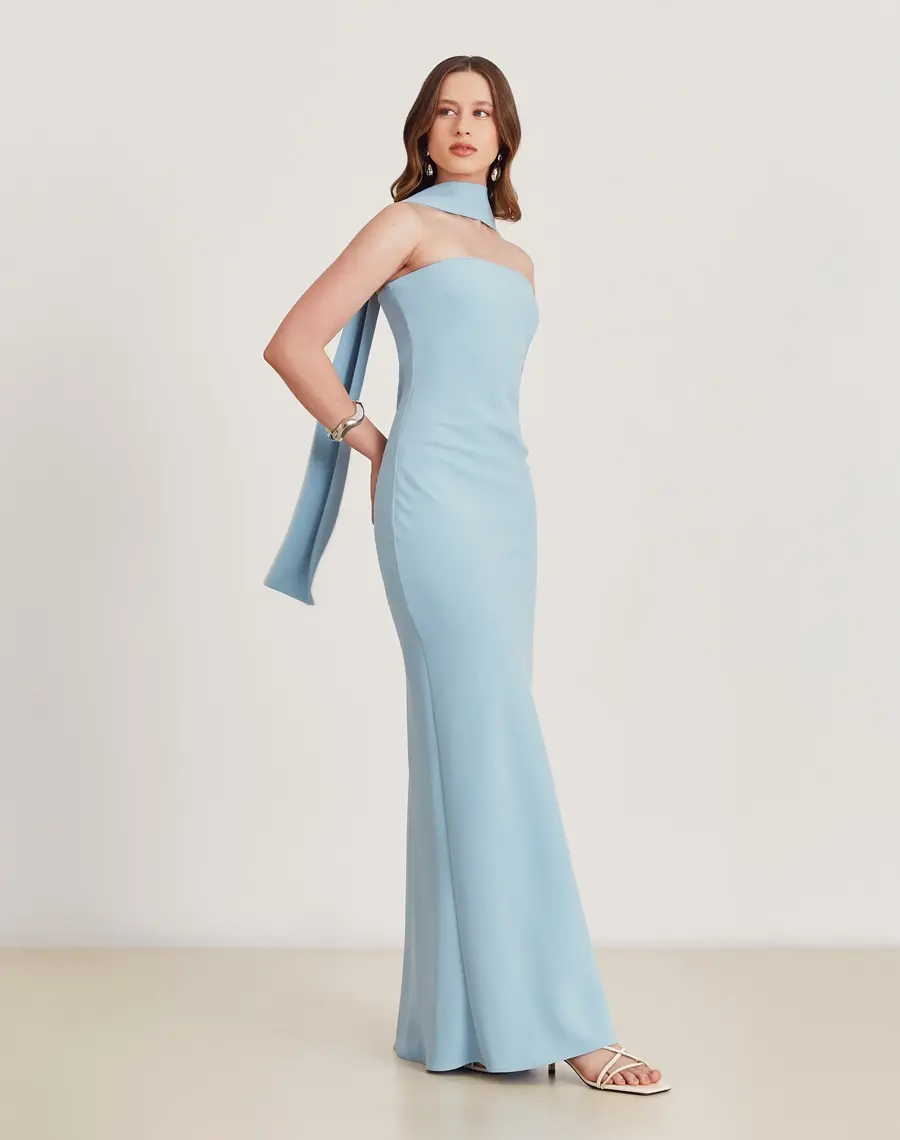 Miniatura: Vestido longo Juliette azul claro tomara que caia Amissima