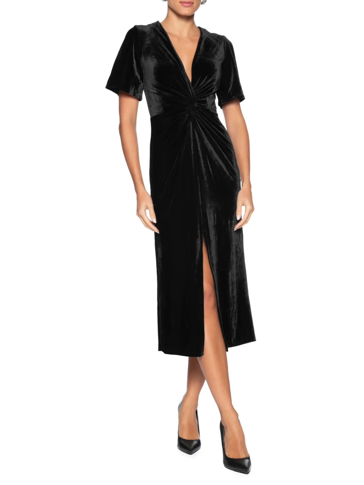 Vestido midi veludo preto Yara Carol Bassi