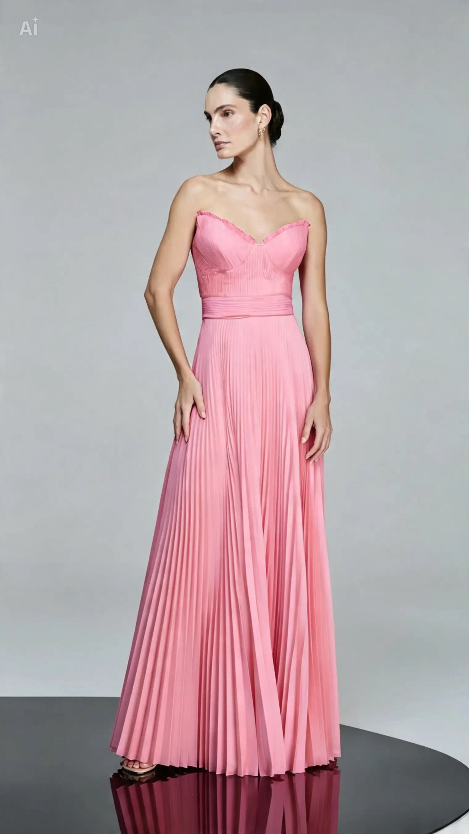 Vestido longo plissado saia tomara que caia rosa claro Fatima Scofield