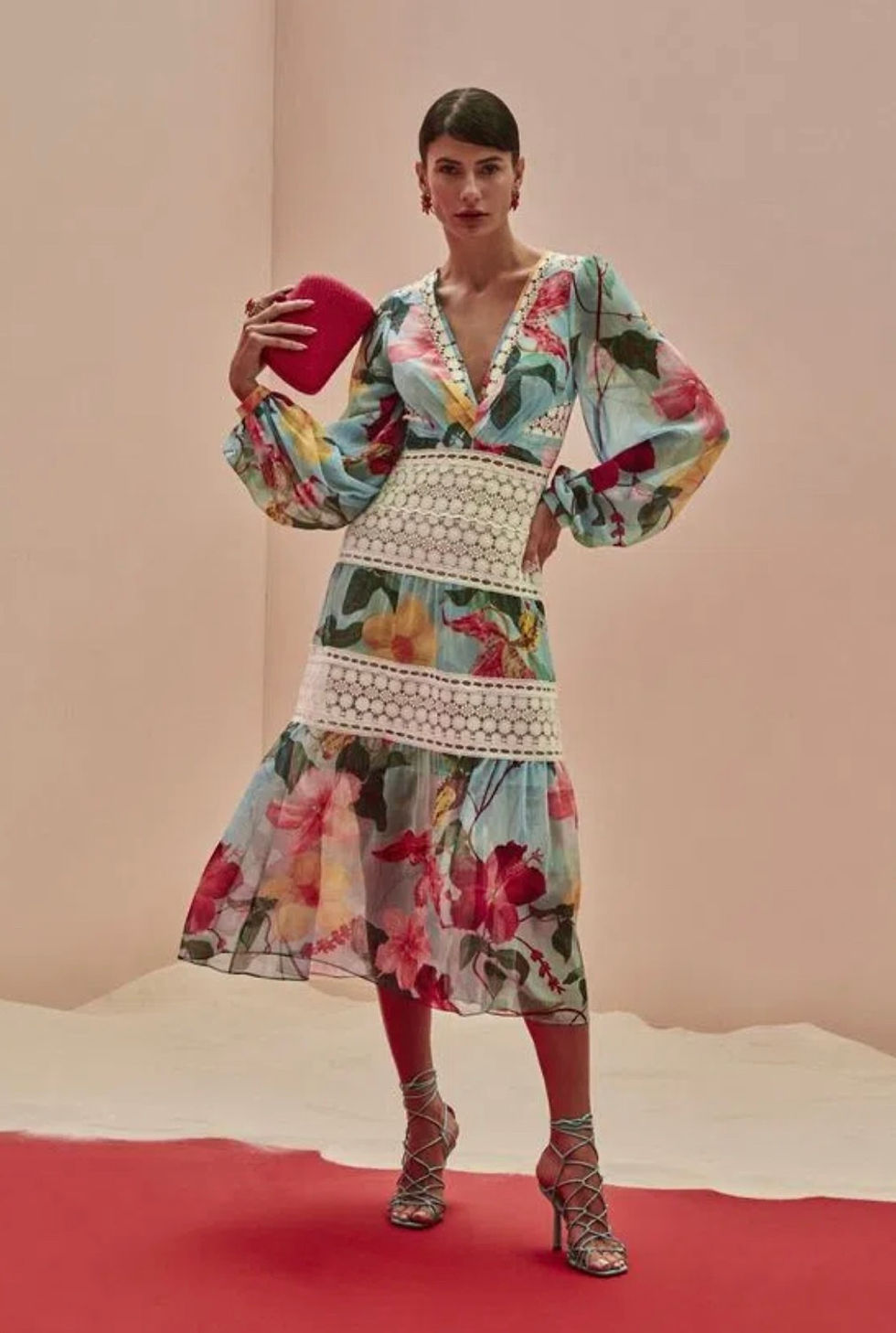 Vestido midi manga longa hibiscus - PatBo