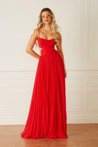 Agilitá Vestido Longo Vermelho Plissado Vestido Longo Cecilia Red